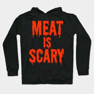 MEAT IS SCARY - Vegan Halloween Costume - Orange on Black Hoodie